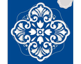 Moroccan Mosaic Stencil SVG CUT+ Clipart- DIY Template Flower Tile Svg Dxf Studio3 Die Cut for Silhouette Cricut + Png Clip Art