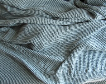 Linen fabric,linen bedding,rustic or modern living, bed blanket, waffle textured,Coverlet, linen cotton fabric
