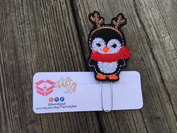 Christmas Reindeer Penguin Coffee Paper Clip/planner clip. Christmas planner clips. Holiday planner clip. Reindeer planner clip. Penguin