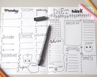 diet journal weekly diet printable daily planner agenda diet week food weight diy organizer journaling journal download lasoffittadiste