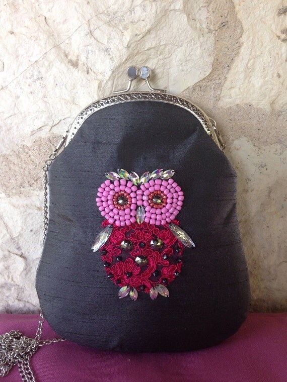 Items similar to Embroidered pink owl bag on Etsy