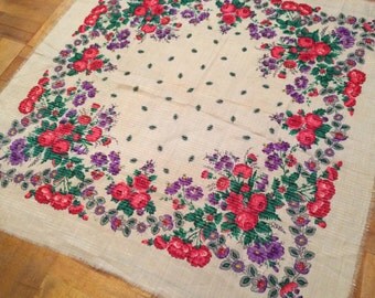 Vintage Ukrainian shawl with gold lurex Russian Floral Scarf floral wedding Boho Chic chale russe natural white shawl Soviet shawl