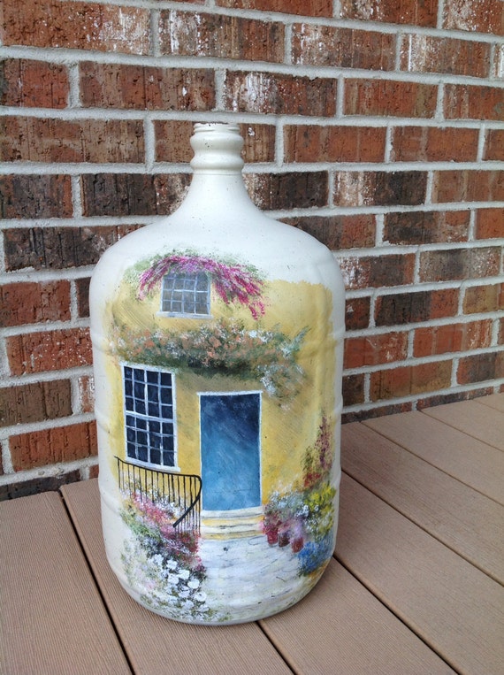 Painted antique glass water jug