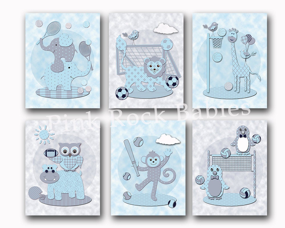 Baby boy room wall art animals nursery decor sports decoration