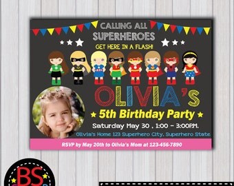 SUPERHERO Girl Invitation, Superhero Girl Birthday Party invitation, Girl Superhero invite, Super girl invitation