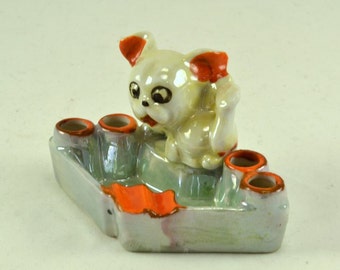 Lustreware Cigarette Holder Ashtray - Puppy - Vintage -Made in Japan Pre WWII