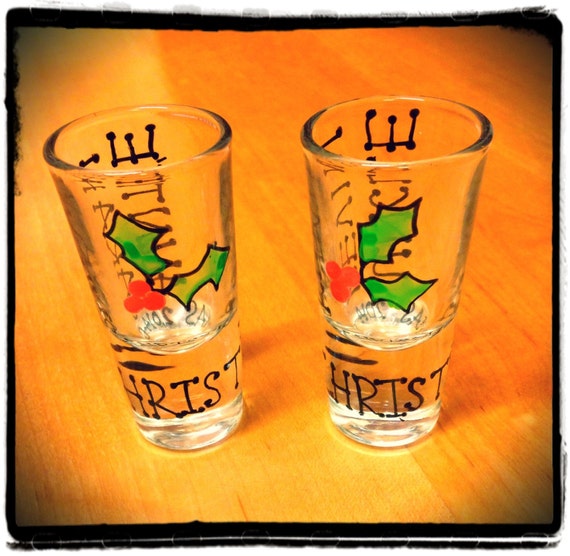 Christmas shot glasses pair by simplesheepcreations on Etsy
