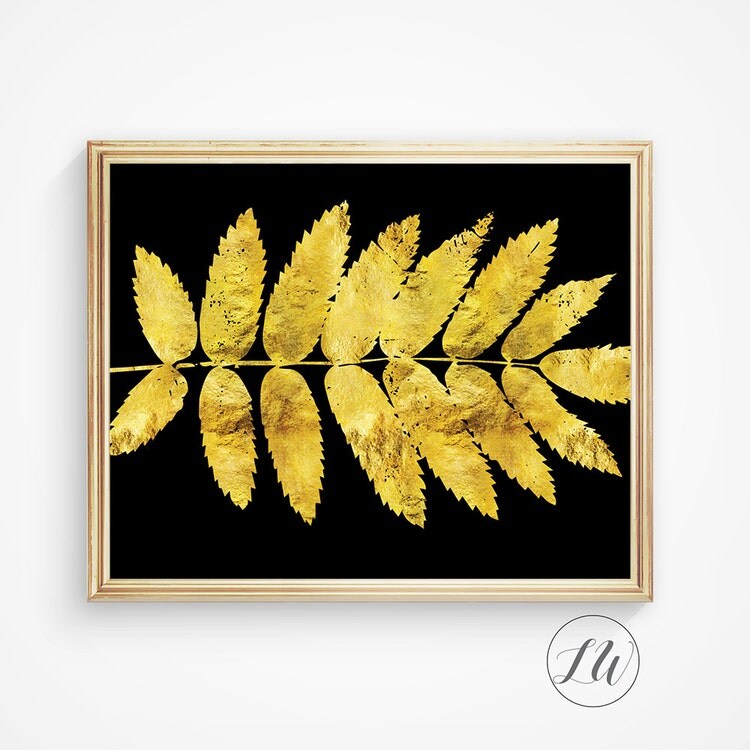 Gold foil print gold leaf print leaves print by LoveWonderPrints
