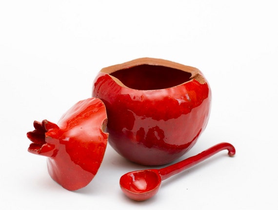 Handmade red pomegranate sugar bowl