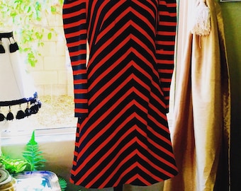 Vintage Gay Gibson Long Sleeved Stretch Orange and Black Striped Dress