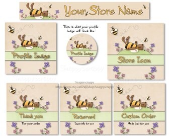 Etsy Shop Banner Set, Banner Sets, Premade Banner Sets, Customizable Banner Sets, Digital Graphics, Shop Set, Honey Bear