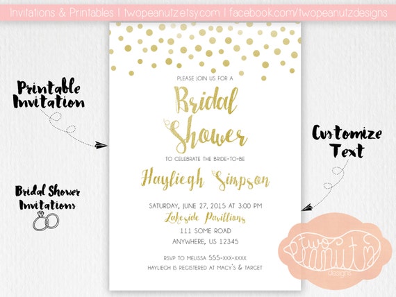 Gold Bridal Shower Invitation Gold Foil Dots Digital by TwoPeanutz