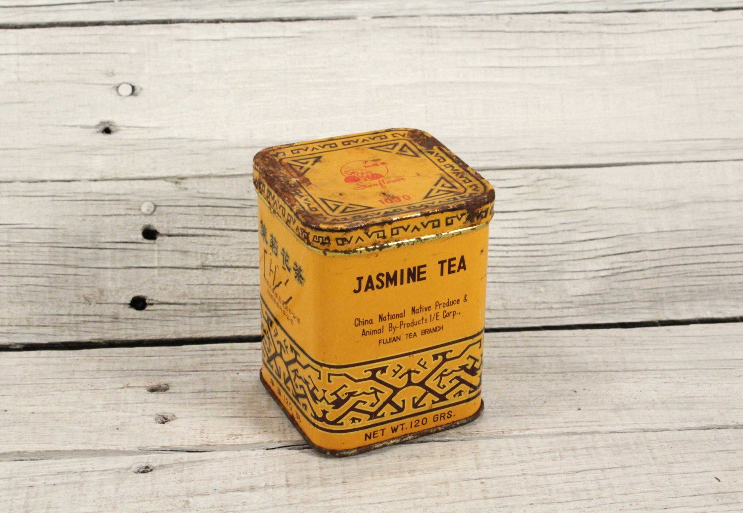 Vintage Tin Box with Lid / Jasmine Tea / China National Native Produce