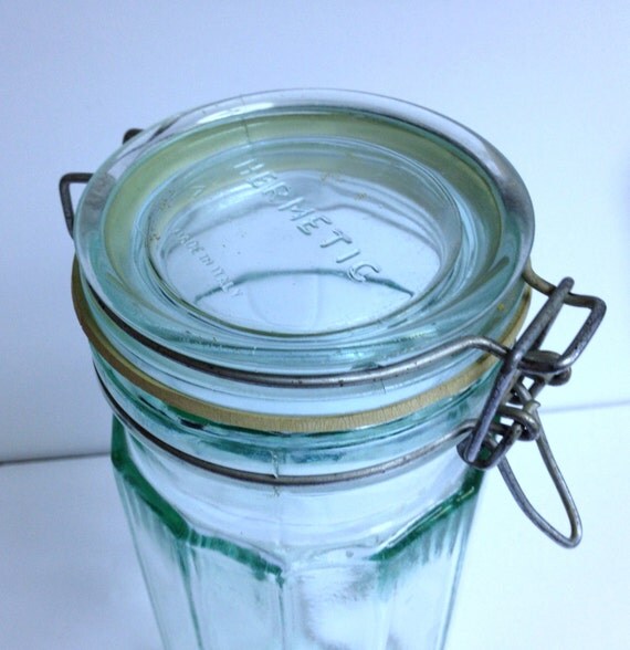 Vintage Italian Green Glass Canister Hermetic Jar Retro
