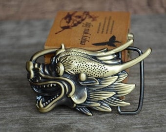 Mens Belt Buckle , Brass Buckle, Dragon Buckle