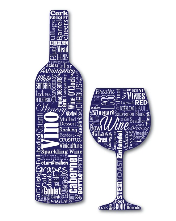 Wine Bottle & Glass Vino Winery / Word Art Typography / Wall