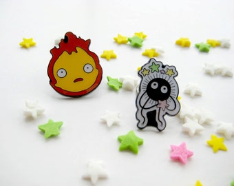PREORDER LISTING - Set of two Studio Ghibli pins - Howl's Moving Castle Calcifer and Soot Sprite Pin