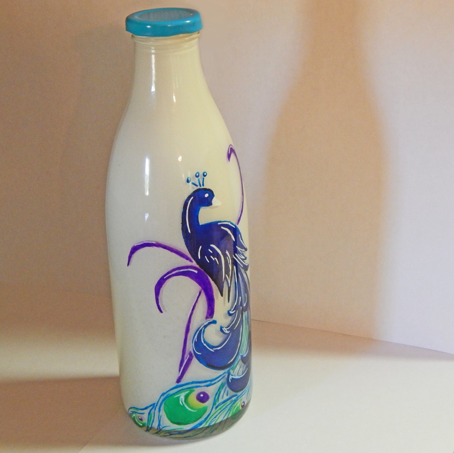 Peacock Hand Painted Bottle by RjkArt4U on Etsy