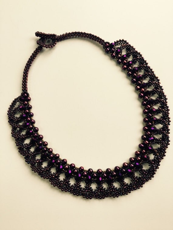 Purple Necklace Burgundy Necklace Beaded Collar Pearl