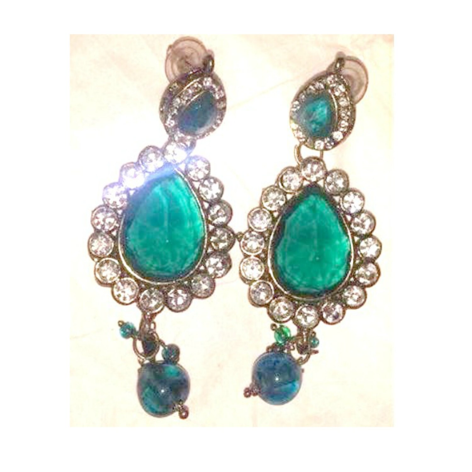 Vintage Emerald Rhinestone Earrings Pierced by JunkYardBlonde