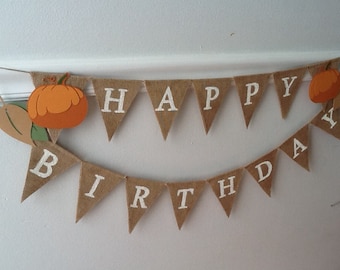 Fall Happy Birthday Burlap Banner