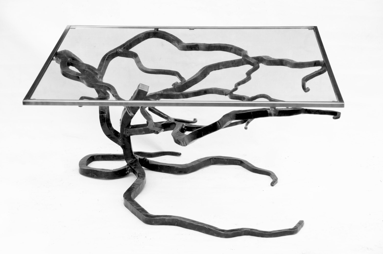 Square Glass and Metal Coffee Table Sofa Table