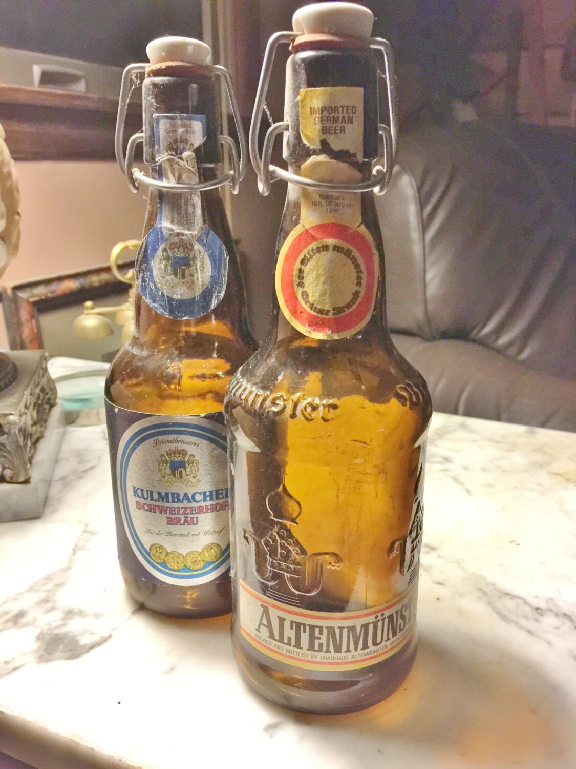 Vintage German Beer Bottles Kulmbacher Altenmunster Porcelain Flip Top