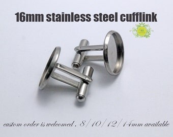 10pcs(5pairs) Surgical Stainless Steel Cuff Link Blanks-16mm Cuff link Trays-Bezel Tray Setting Stainless Steel French Cufflinks Blank-Nsize