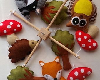 woodland baby cot mobile, cot/crib mobile, baby mobile, nursery decoration, owl, fox, woodland nursery, new baby gift, nursery mobile