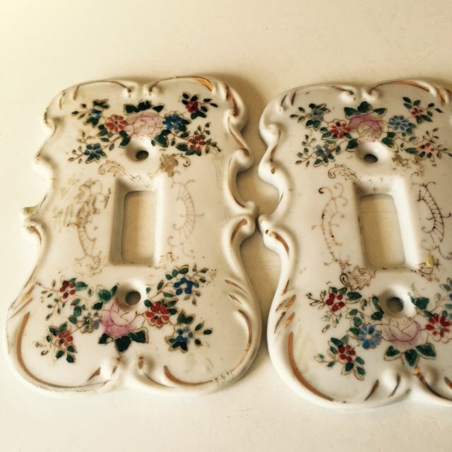 Vintage Porcelain Switch Plate Covers Shabby Chic Cottage