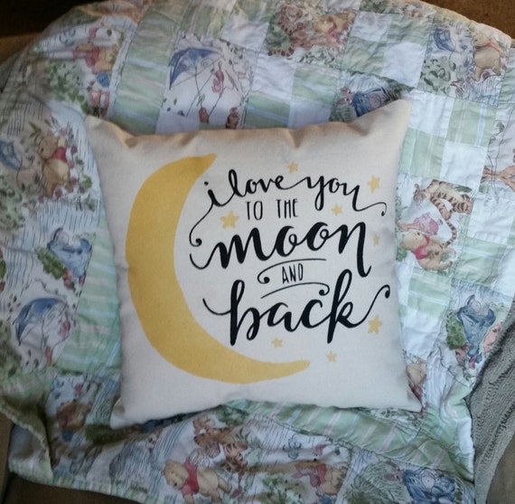 I love you to the moon and back pillow 14x14 by abbykatepillows