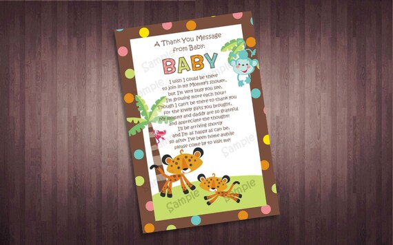 Fisher Price Jungle theme Baby Shower Thank You Card Message