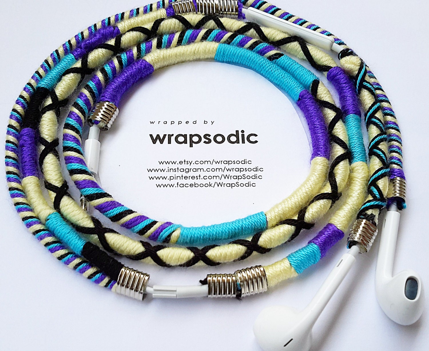 Wrapped Colorful Earbuds with mic Handwrapped Multicolor