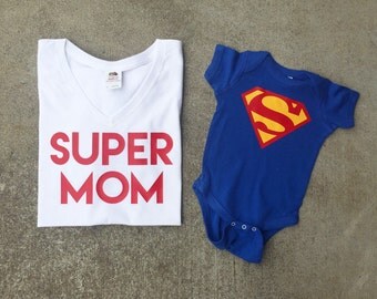 Super mom + Superman shirt set