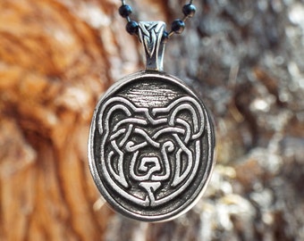 Bear Necklace - Celtic Bear Pendant in Fine Pewter - "Strength Compassion Courage Wisdom" Celtic Knot Bear Pewter Pendant - Viking Bear