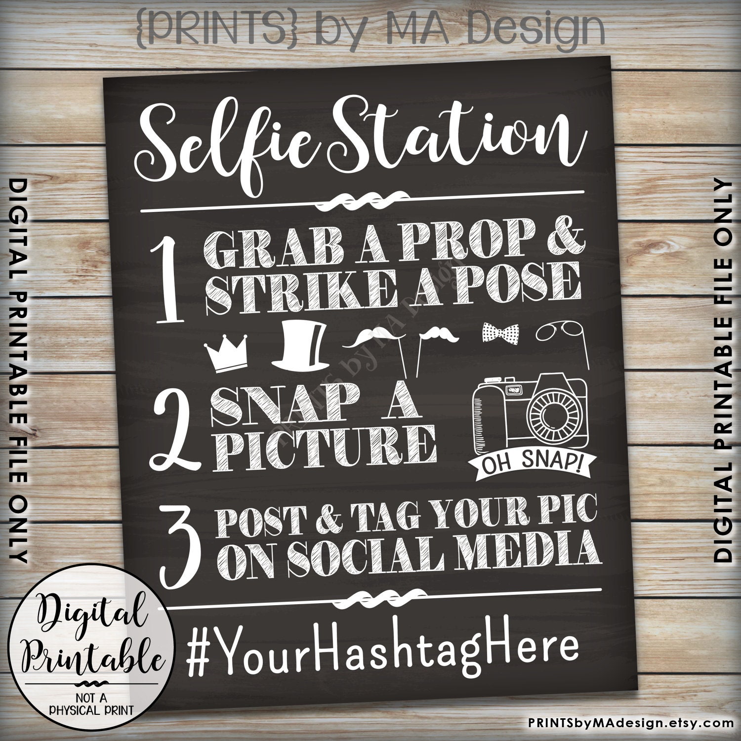 Selfie Station Sign, Snap a Photo Selfie Sign, Hashtag Social Media ...