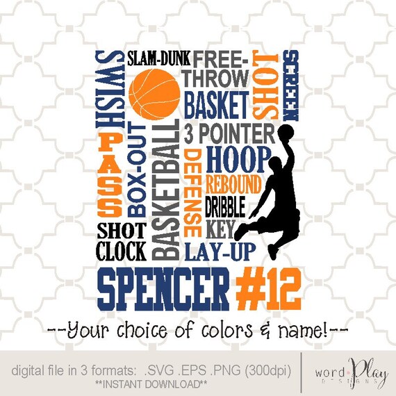 Basketball word collage printable art with name / or digital