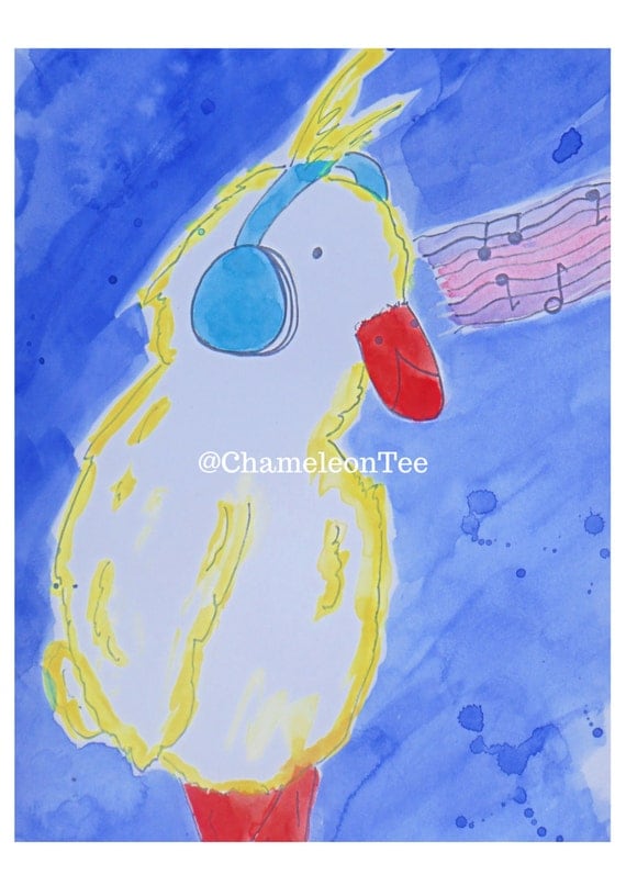 Children's Ink Illustration print, watercolour ducks Size  A4 (8.3 X 11.7 In)