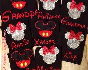 Custom embroidered disney shirt mickey or minnie mouse