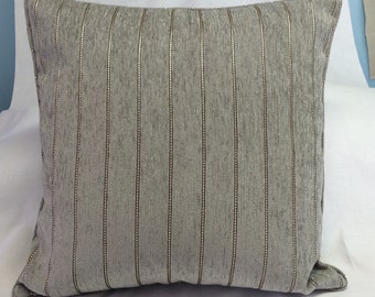 SALE Soft Metallic Pillow Cover - Silver Gray Striped Chenille - 18 Inch - Decorative Throw Pillow - Ready to Ship