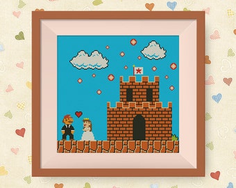BUY 2, GET 1 FREE! Wedding Mario Cross Stitch Pattern, Retro Super Mario Cross Stitch Pattern, pdf stitch pattern Instant Download, #P135