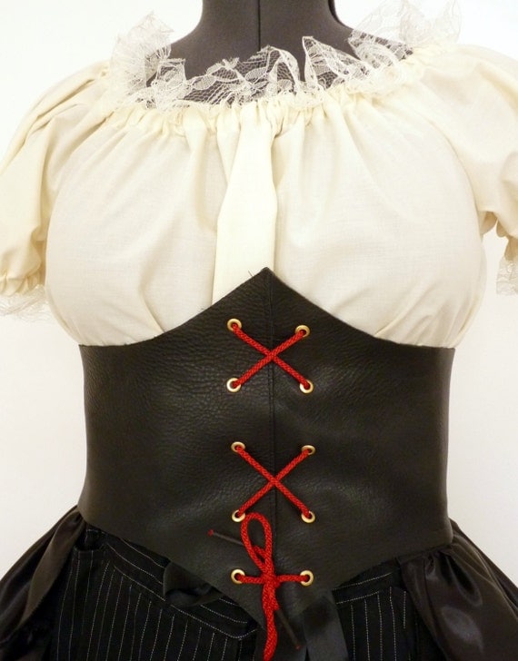 Black Leather Waspie,Steampunk Corset,Pirate Corset, Sexy Corset, Medieval corset by LulunaClothing steampunk buy now online