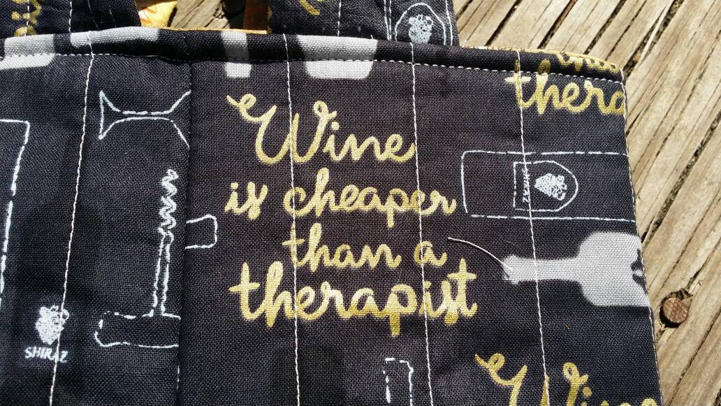 Quilted Wine Tote /Reversible Reusable Washable Wine Bag /Wine