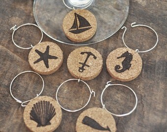 Wine Glass Charm, Nautical Wine Charms, Wine Charms, Beach House Gifts Beach Gifts, Wine Rings, Cork Wine Charms, Wedding Favors, Gift Ideas