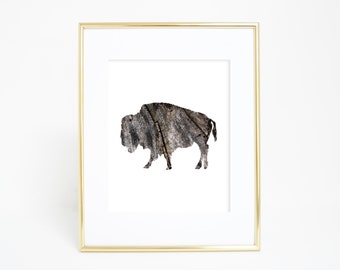 Printable Wall Art, Buffalo Print, Wood Print, Rustic Print, Buffalo Art, Digital Print, Bison Art Print, Instant Download, Downloadable Art