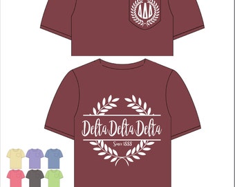 Delta Delta Delta // Tri Delta // Sorority Comfort Color Pocket Tee (Nobilis) Short Sleeve Tshirt // Greek Apparel // Choose Your Color