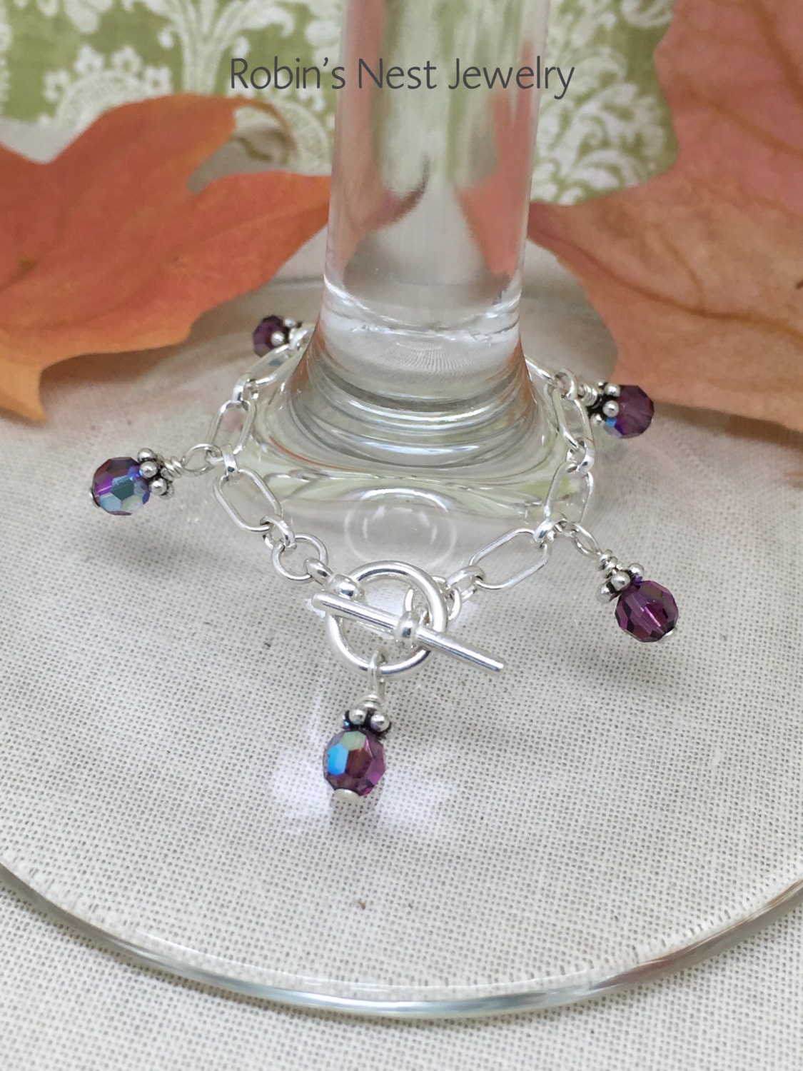 Swarovski Crystal Wine Glass Charms Set of 4 Handmade