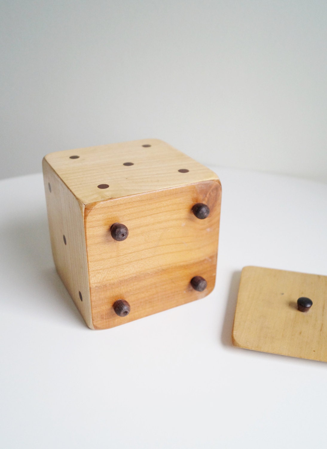 Wooden Dice Box Dice Container Storage Cube Decor by DanishOldies