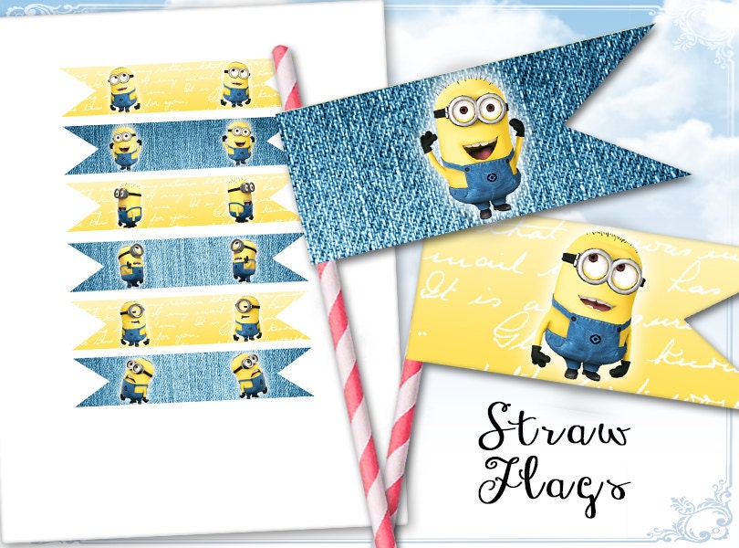 Minion Straw flags Minions birthday party prints Printable