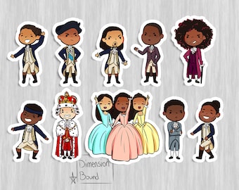 Hamilton stickers set, notebook sticker, laptop stickers, chibi sticker Alexander Hamilton, Schuyler sisters, King George Jefferson Burr